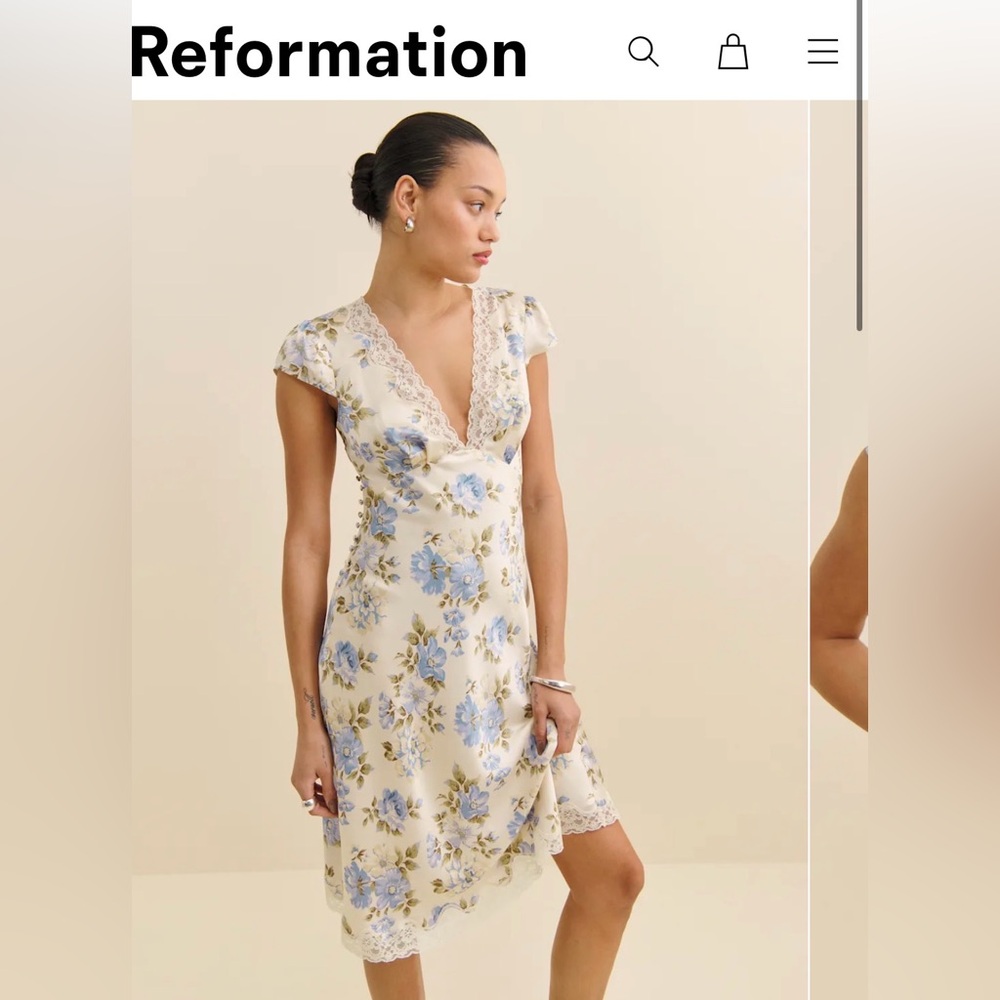 Reformation Florence Silk Dress Ivory - Size 0 NWT